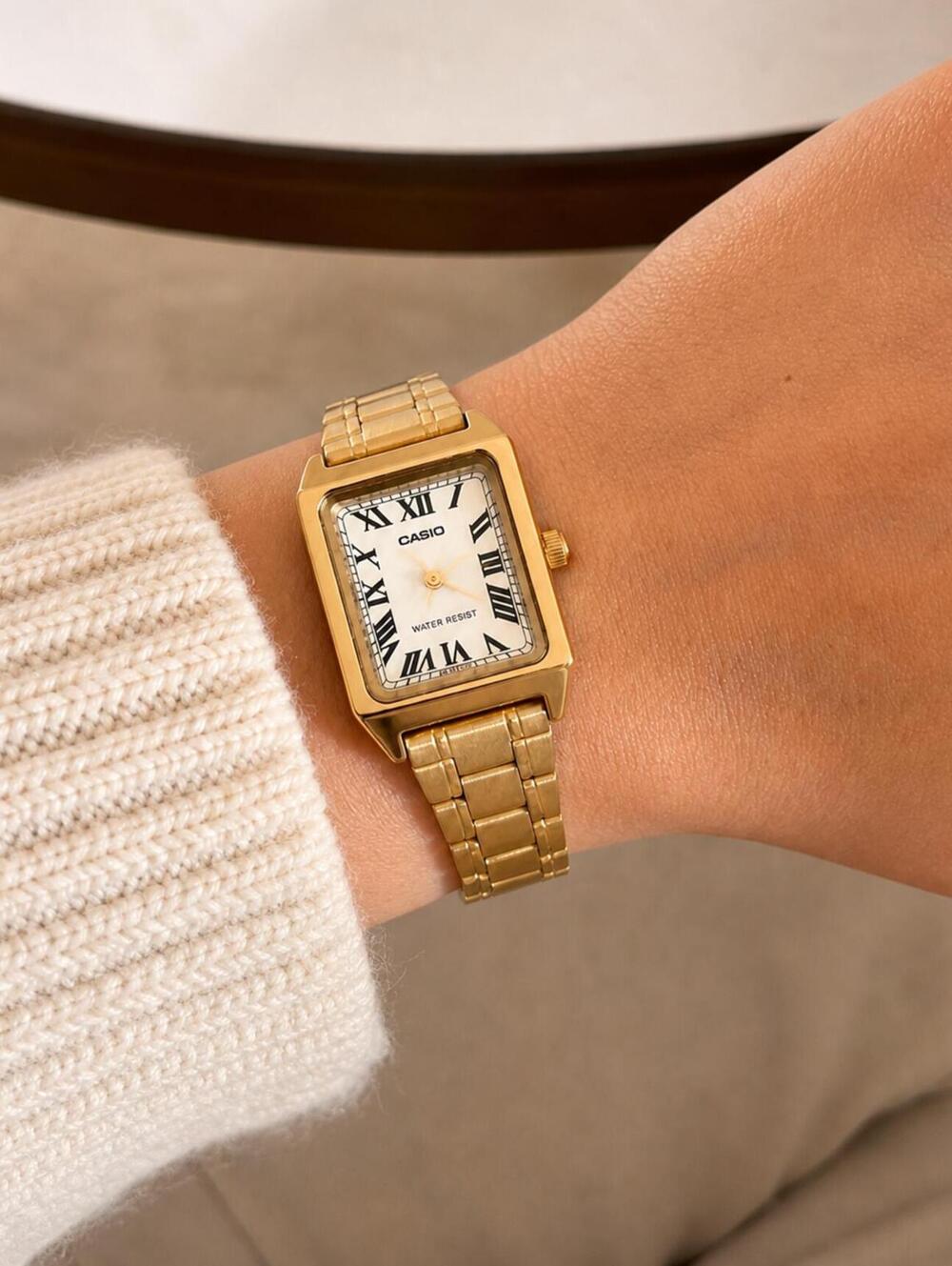 Gold Rectangular Roman Dial Watch Women Minimal Dress Watch Classic Small Watch